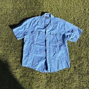 Vintage Allen Jolly Men's Blue Denim Short Sleeve Button Down Shirt Workwear L